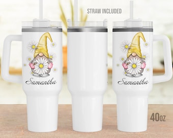 Personalized Daisy Gnome 40oz Tumbler with Handle