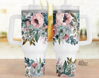Personalized Floral 40oz Tumbler with Handle