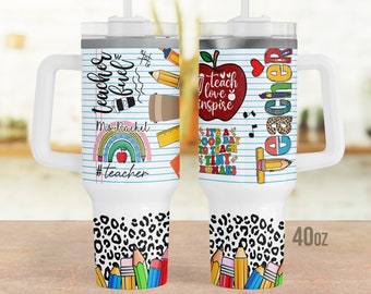 Personalized Teacher 40oz Tumbler with Handle, Custom Travel Cup