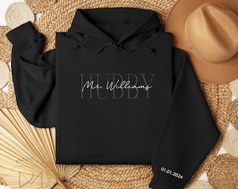 Personalized Embroidered Hubby Hoodie: Custom Name Engagement Gift