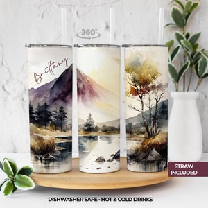 Mountain Outdoor Tumbler Personalized - Custom Name Tumbler - Personalized Tumbler with Straw - Outdoor Lover Gift - Camping Tumbler