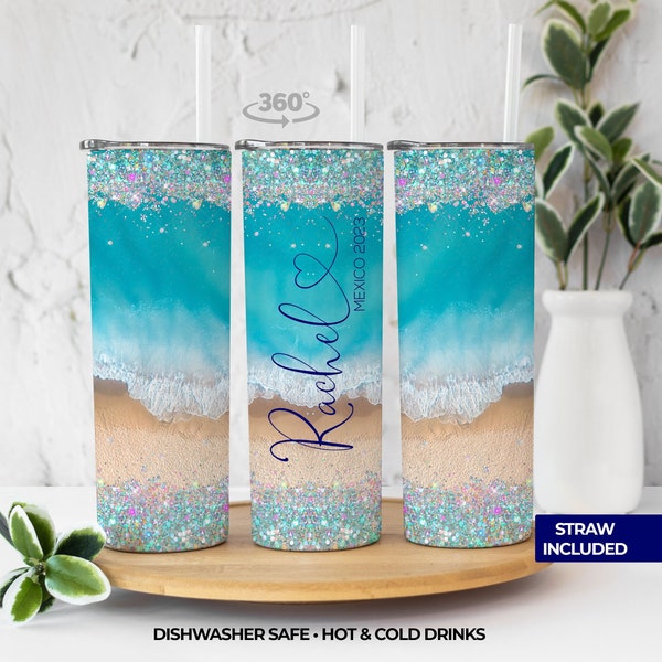 Beach Vacation Tumbler Personalized - Custom Girls Trip Tumbler Cup with Name - Family Summer Beach Vacation Trip - Girls Vacation Tumbler