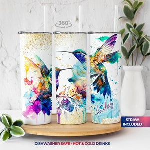 Colorful Hummingbird Tumbler Personalized - Custom Watercolor Hummingbird Tumbler - Mothers Day Gift - Bridesmaid Gift - Gift for Her