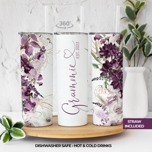 Personalized Grammie Tumbler: Floral Stainless Steel Grandma Gift