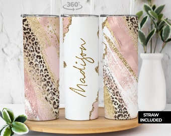 Personalized Tumbler - Custom Leopard Glitter Tumbler - Mothers Day Gift - Bridesmaid Gift -  Cheetah Print - 20oz Tumbler Gift for Her