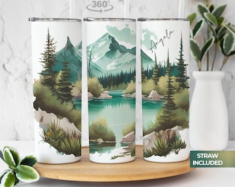 Mountain Outdoor Tumbler Personalized - Custom Name Tumbler - Personalized Tumbler with Straw - Outdoor Lover Gift - Camping Tumbler