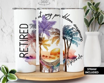 Personalized Retirement Tumbler: Tropical Beach Design, Funny Retiree Gift