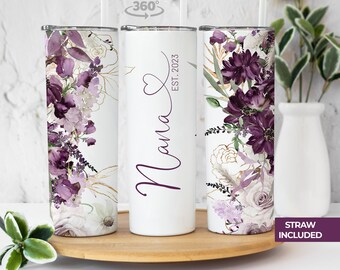 Nana Floral Tumbler: Purple Flower 20oz Stainless Steel Gift