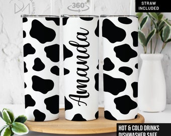 Personalized Cow Print Tumbler, Your Name on Cow Print Tumbler, Tumbler Gift for Her, Cowhide Tumbler Cup