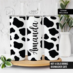 Personalized Cow Print Tumbler, Your Name on Cow Print Tumbler, Tumbler Gift for Her, Cowhide Tumbler Cup