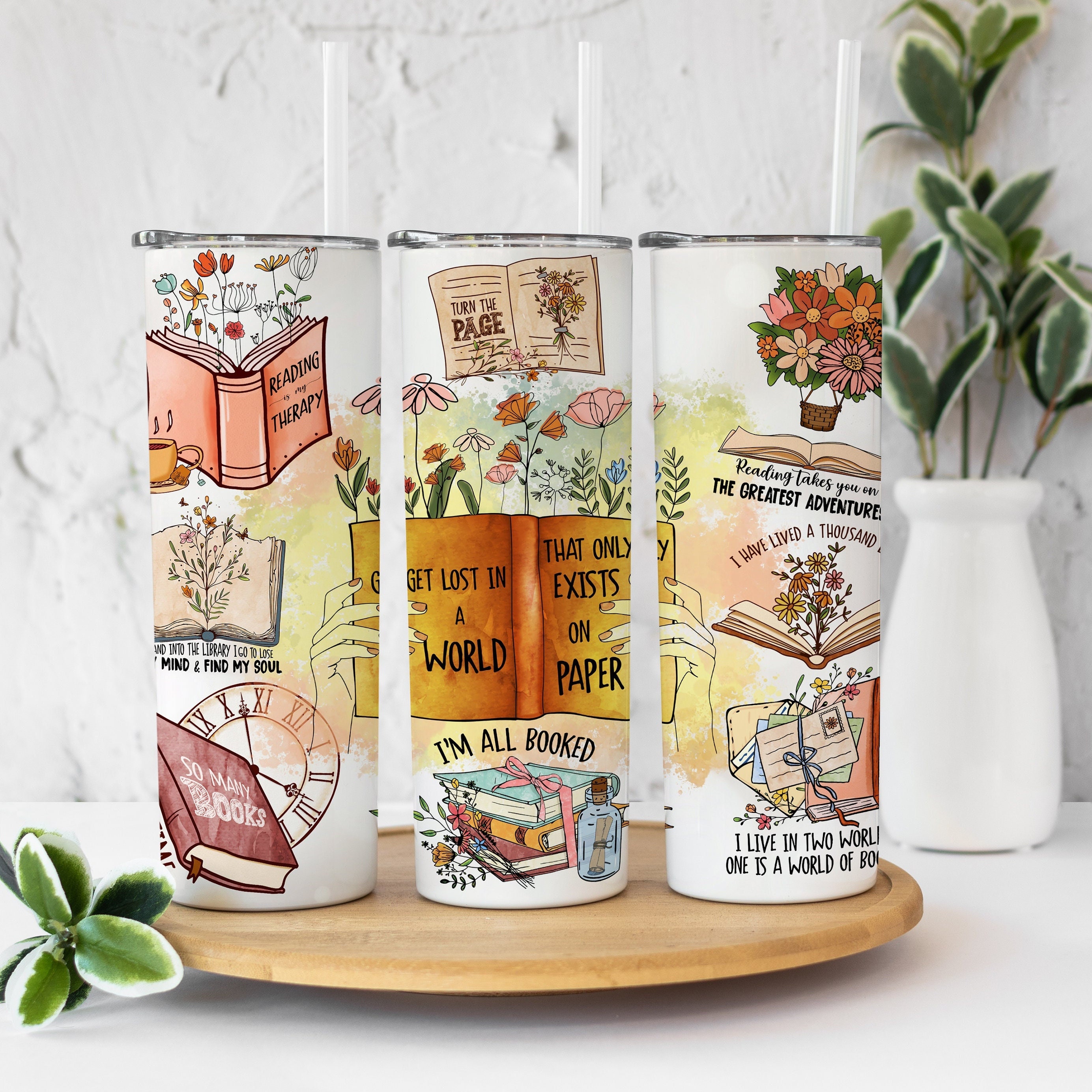 Book Lover's Floral Tumbler 20oz - Insulated Stainless Steel Gift For Readers & Bookworms