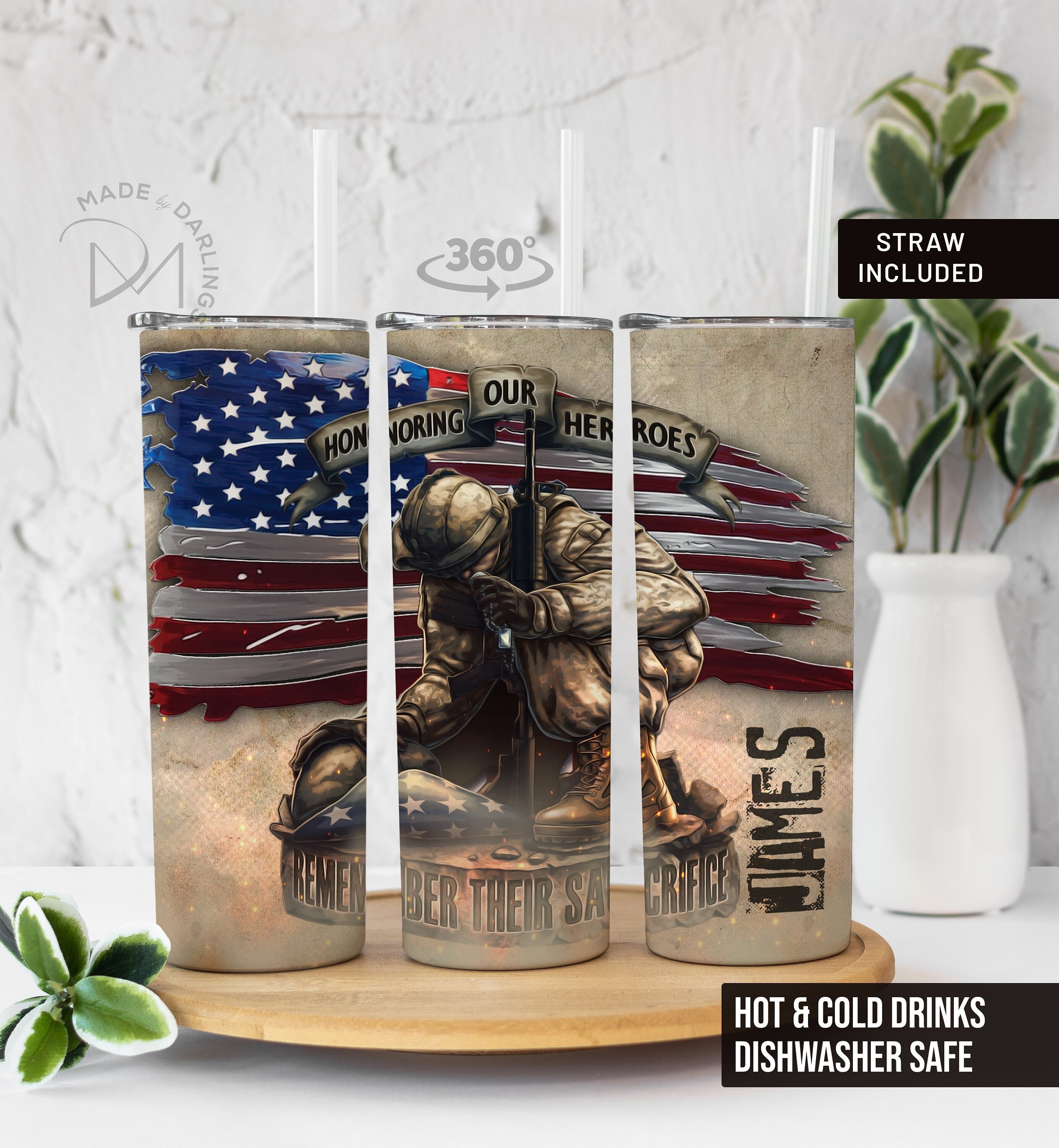  Memorial Day Gift Idea Honor Fallen Soldiers Military and Veterans  Appreciation 14oz Steinless Steel Travel Mug : Handmade Products