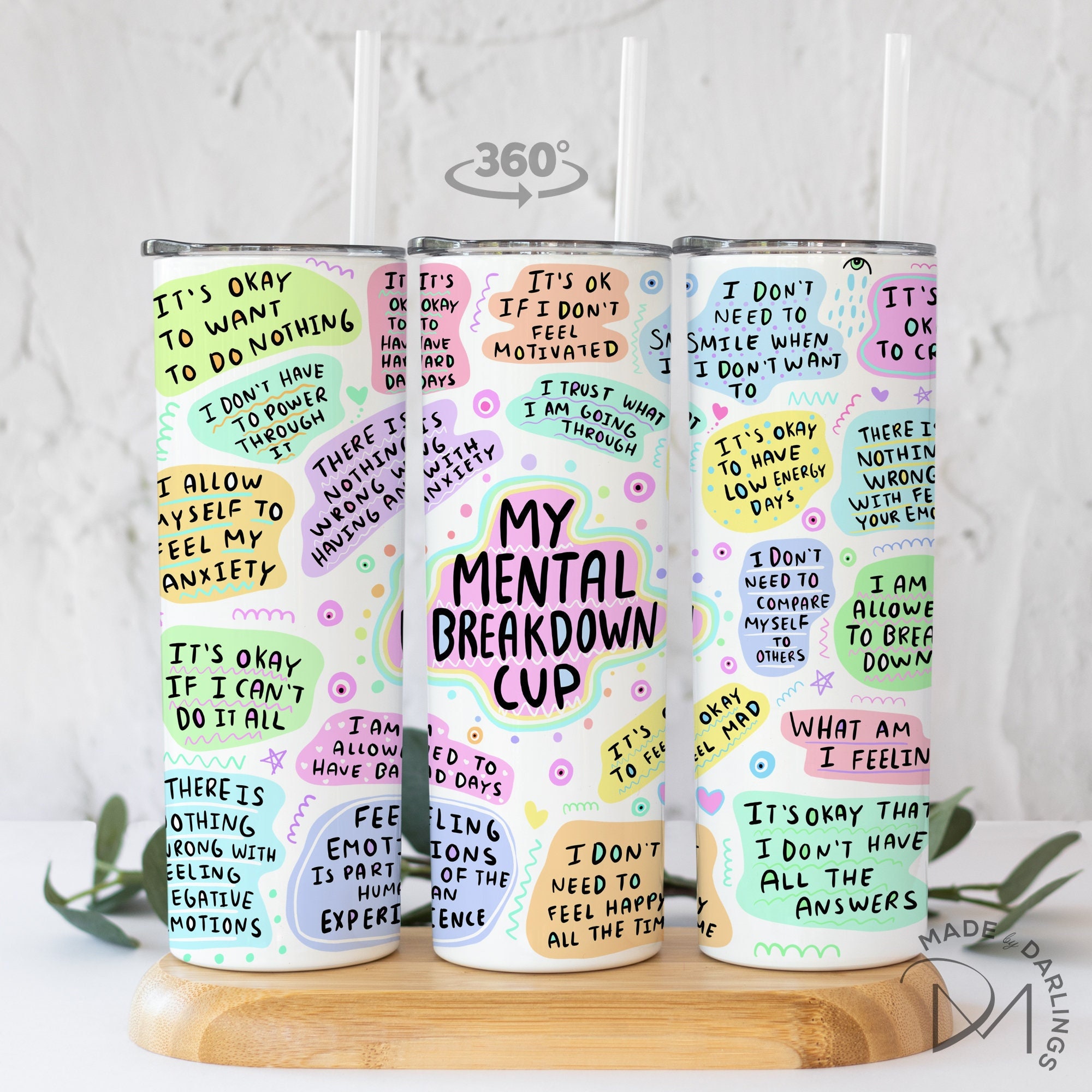 Mental Health Affirmations Tumbler with Straw: 20oz Insulated Cup