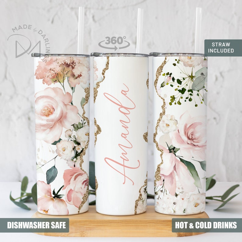 Personalized Name Tumbler Floral Name Tumbler Pink Floral Etsy