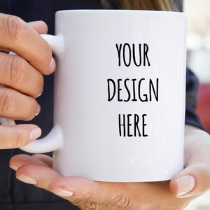 CLEARANCE SALE - 11oz Custom Ceramic Coffee Mug White - add your own logo, text, images or artwork