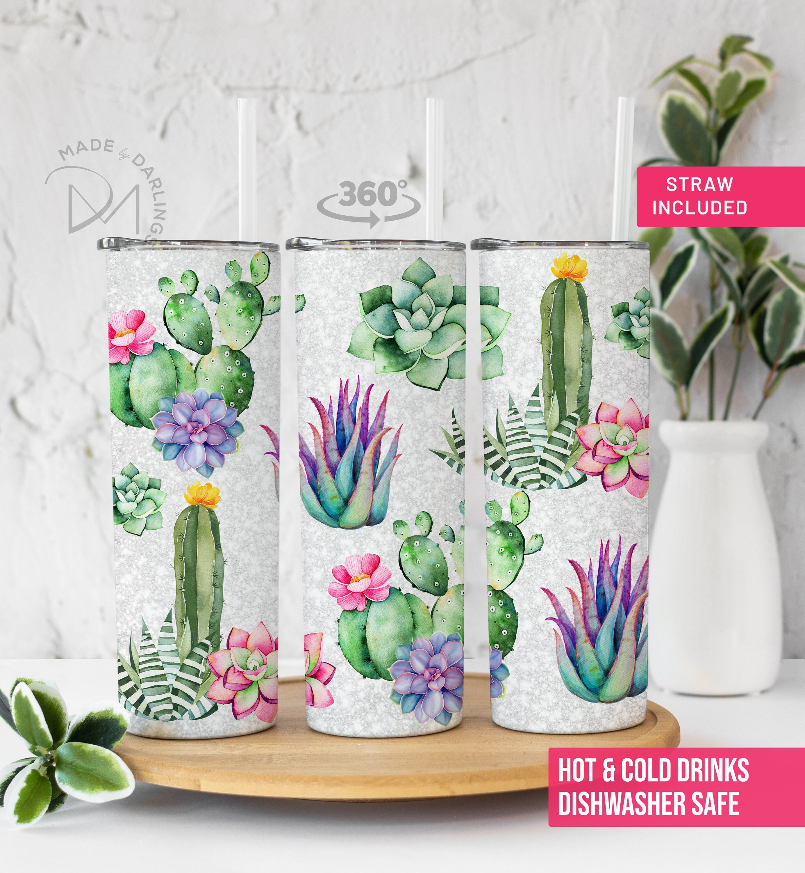 Watercolor Cactus Tumbler: Succulents Travel Cup, Plant Lover Gift