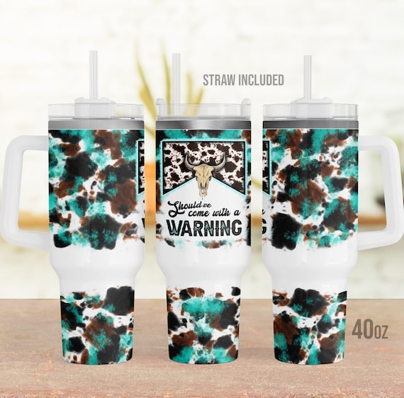 40oz Stainless Steel Tumbler with Handle: Cow Print, Funny Gift