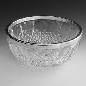 Large Vintage Cut Glass Bowl with Silverplated Rim