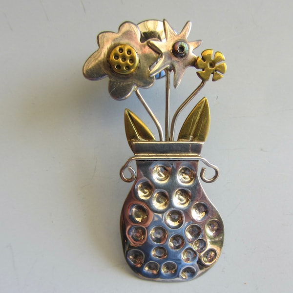 Far Fetched Sterling Silver and Mixed Metal Pin/Brooch