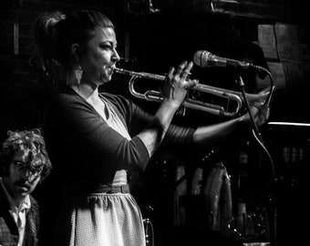 Trumpet Player in New Orleans, Black and White Photo of Trumpet Player, New Orleans Trumpet Photo Print, Trumpet Musician Photo
