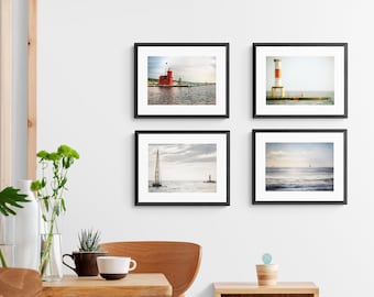 Set of 4 Photo Print Detroit Michigan, Detroit Travel Photo Set, Michigan Lake Photo Set, Photos of Lakes in Michigan, Michigan Lakes Photos