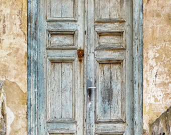Old Light Blue Door Photo Print, Printable Art, Dilapidated Light Blue Door, Old Wood Door, Old Light Blue Door, Old House Entrance Photo