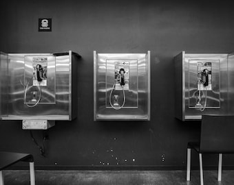 Phone Booth Photo Print, Old Payphone Photo, Black and White Photo of old Payphones, Black and White Phone Booth Photo, Nostalgic Payphone