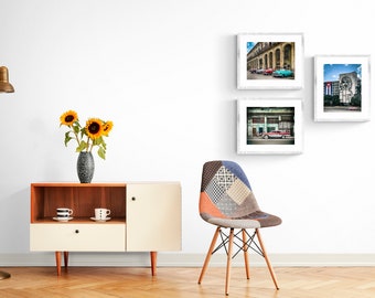 Set of 3 Photo Prints in Havana Cuba, Photo Set of colorful cars in Cuba, Photo Print Set of a Che Guevara Building in Havana Cuba