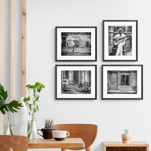 Set of 4 Photo Prints featuring various scenes in Havana, Cuba - Black and white photo set of streets in Havana, Cuba - Havana Photo Set