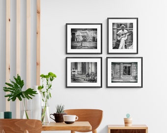 Set of 4 Photo Prints featuring various scenes in Havana, Cuba - Black and white photo set of streets in Havana, Cuba - Havana Photo Set
