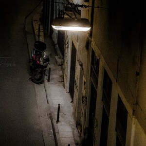 Abandoned Street at Night Photo Print, Single Light on Alley at night, Street Light Photo Print, Street Light Back Alley Photo, Nightlife