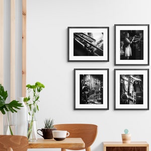 Set of 4 Photo Prints featuring Musicians in New Orleans, Black and White Photo Set of Musicians, Photo Set of Trumpet and Saxophone Players