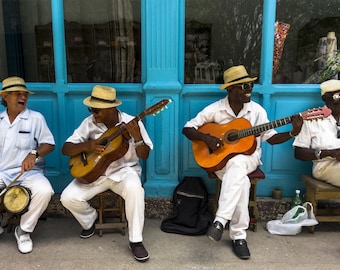 Street Band playing music in the city of Havana, Havana Musicians Photo Print, Street Band in Havana, Scene of a band in the city of Havana