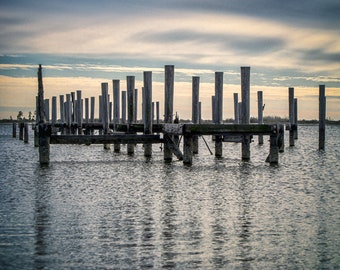 Pier Remnants Photo, Biloxi Mississippi Photo, Old Pier Photo, Pier Ruins, Biloxi Pier Photo, Pier Remnants in Ocean, Biloxi Travel Photo