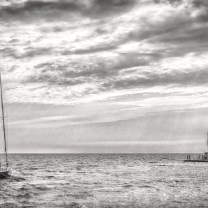 Michigan Great Lake Photo Print, Black and White Michigan Travel Photo, Sail Boat on the Great Lake in Michigan, Great Lake Michigan Photo