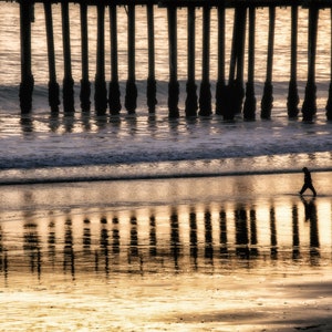 Pier Reflections Photo, Sunset Beach Photo, Beach Pier Photo, California Pier Photo, California Beach Photography, Sunset Pier Photo
