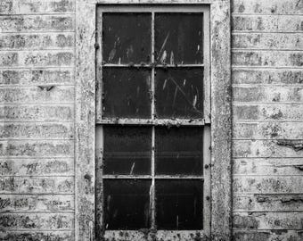 Buena Vista Black and White Brick Window Photo Print, Gray Black and White Window Photo Close-Up