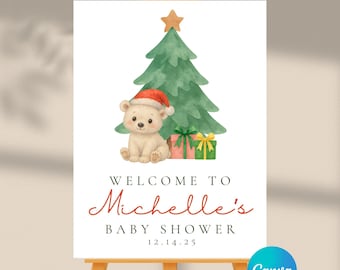 Editable Christmas We Can Bearly Wait Baby Shower Welcome Sign | Christmas Theme | Instant Download | Canva Template | 18x24, 24x36
