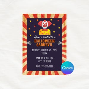 Editable Halloween Carnival Party Invitation Template 5x7