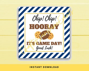 INSTANT DOWNLOAD Navy Chip Chip Hooray It's Game Day Good Luck Football Square Gift Tags 2.5x2.5