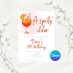 Editable A Spritz Older Birthday Invitation Template, Instant Download, Canva Template, 5x7