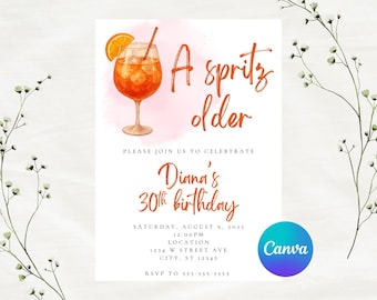 Editable A Spritz Older Birthday Invitation Template, Instant Download, Canva Template, 5x7
