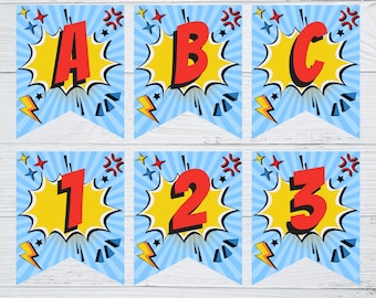 Banner imprimible de superhéroe de 5x6 con descarga instantánea