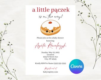 Editable A Little Paczek Is On The Way Baby Shower Invitation Template 5x7