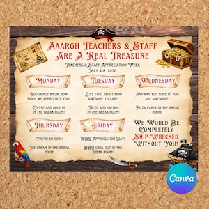 Bearbeitbares Programm für die Woche von Piraten-Themen und Lehrern - Sofortiger Download - Anpassbares PDF