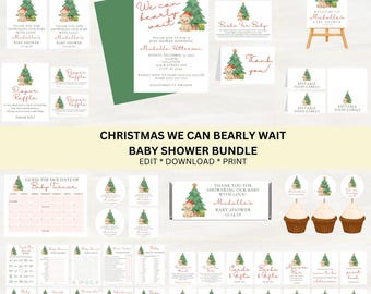 Editable Christmas We Can Bearly Wait Baby Shower Bundle Set | Christmas Theme | Instant Download | Edit With Canva