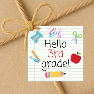 INSTANT DOWNLOAD Hello 3rd Grade Back to School Square Gift Tags 2.5x2.5