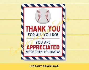 INSTANT DOWNLOAD Baseball Thank You For All You Do Appreciation Sign 8x10