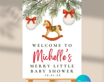 Editable Christmas A Merry Little Baby Shower Welcome Sign | Instant Download | Canva Template | 18x24, 24x36