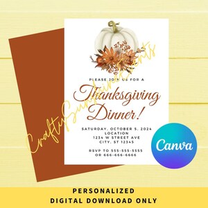 NUR DIGITALER DOWNLOAD Kürbis Blumen Thanksgiving Dinner Bearbeitbare Einladung 5x7